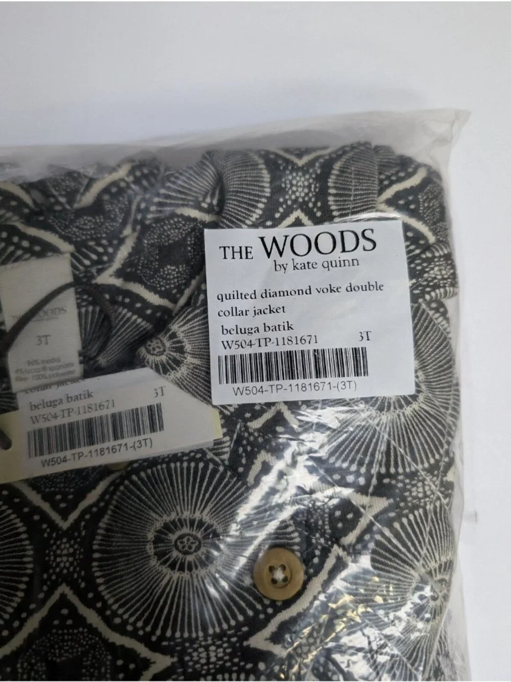 Kate Quinn Modal The Woods Beluga Batik Quilted Diamond Yoke Jacket 3T